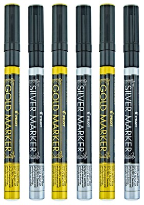 Pilot Metallic Gold Silver Paint Markers Extra Fine 6 Pens Lot 0.5mm Permanent