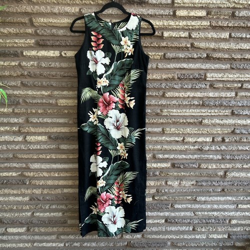 Iolani Made in Hawaii Black Hibiscus Floral Pencil Maxi Dress Size Small - Picture 8 of 9