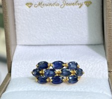 14k Solid Yellow Gold Three Rows Ring Natural Sapphire 2.60 Grams. Sz 7