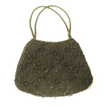 Vintage Y2K Cache Women's Beaded Clutch Purse Evening Bag Black Floral