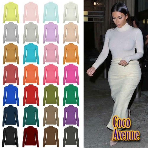 New Ladies Polo Turtle Roll Neck Ribbed 