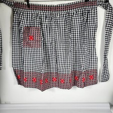 Vintage Half Apron Gingham Red/Black 1950's With Pocket Rick Rack Design Granny
