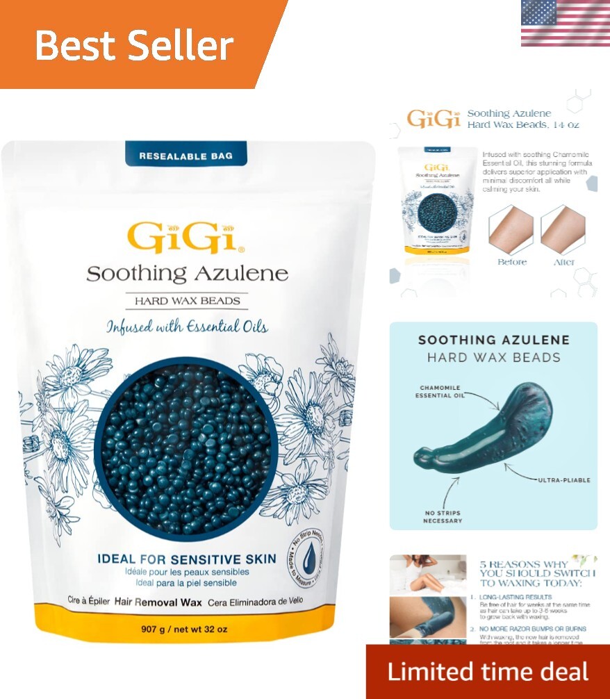 Ultra-Pliable Azulene Wax Beads with Chamomile - Stripless Hair Removal, 32 oz