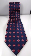 Men's Nautica Silk Necktie Tie Dark Blue Red Diamond Print Preowned