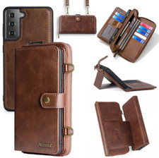 Leather Zipper Detachable Women Men Cards Wallet Magnetic Crossbody Case Bag