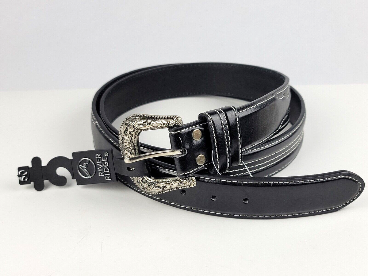 Men's RIVER RIDGE Genuine Leather Western Dress Black Belt 50 