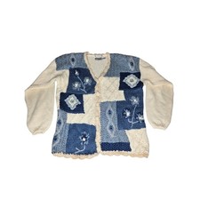 Exclusive Imports Vtg Floral Patchwork Cardigan V-Neck Sz Lg Cottage Grannycore