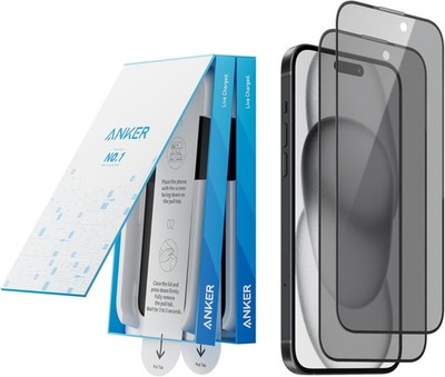 Anker 2-Pack iPhone 15 Plus Privacy Screen Protector Anti-Spy HD Tempered Glass