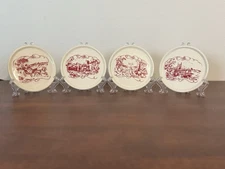 4 Lot Pink Currier And Ives ‘F’ Series 4 1/2” Coasters