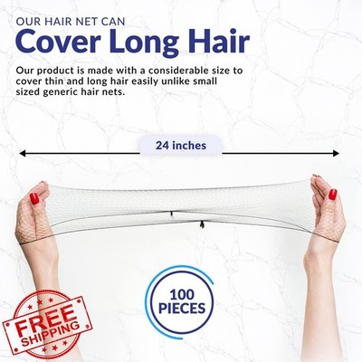 ZefeqCo 24'' Black Hair Nets, 100 Pcs, Invisible
