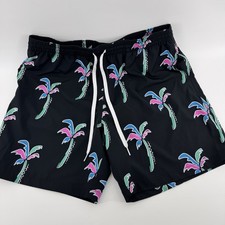Chubbies Swim Trunks Mens XL Black Havana Nights 7" Inseam Palm Tree Mesh Liner