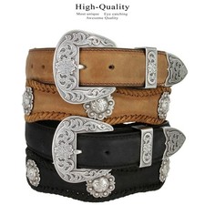 Fort Worth Berry Conchos Belt Crazy Horse Scalloped Genuine Leather Belt 1-1/2"