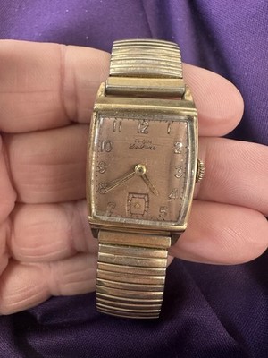 1940s Men's Elgin DeLuxe 10k Gold Filled Wind Watch Spiedel Band