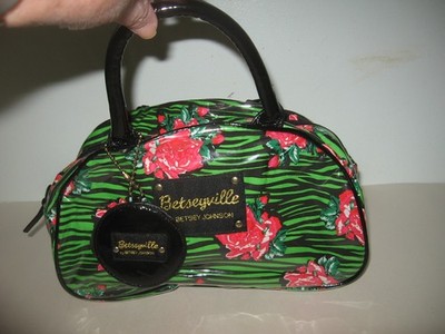 Betseyville By Betsey Johnson Handbag Green/Pink Floral Zebra Print Cosmetic