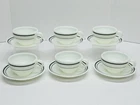 Pyrex Corning 701 Milk Glass Green Double Stripe Coffee Cups & Saucers Set Of 6