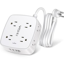 6 Ft Surge Protector Power Strip - 8 Widely Outlets 6 ft Round Cord , White