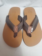 Men's Waterproof Leather Flip Flops Arch Support Brown Size 11 New