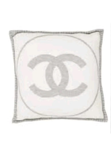 CHANEL CC LOGO CASHMERE WOOL BEIGE / GREY THROW PILLOW AS NEW COVERS INCLUDED - Picture 4 of 12