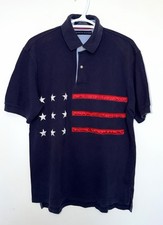Vintage Tommy Hilfiger Polo Big USA Flag Stars Stripes Navy Blue Mens Medium