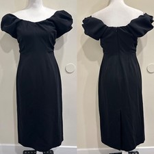 ALC Nora Black Off Shoulder Midi Sheath Dress Puff Sleeve Corset Bodice Sz 6 LBD