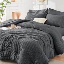 Oversized King Comforter Set Seersucker 7 Pieces Bedding Sheets Pillowcases