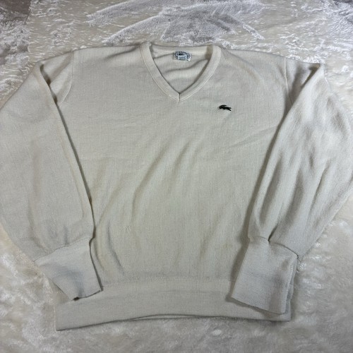 Vintage IZOD Lacoste Crocodile Logo Retro OG White Size Large Orlon Acrylic READ