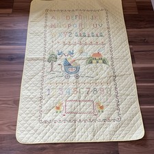 Vintage Bucilla 3497 Cross Stitch Yellow Alphabet Baby Quilt
