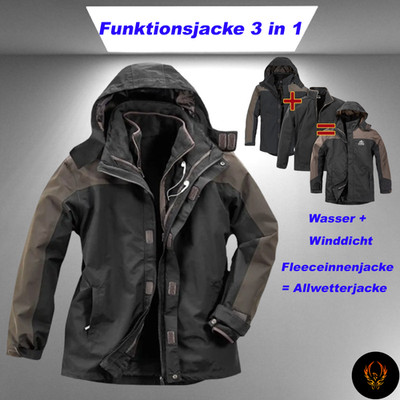 Funktionsjacke 3 in 1 Wasser.-Winddicht Atmungsaktiv Fleece-Innenjacke Kapuze