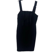 NWT Banana Republic Dress Size 2 Black Sheath Wool Lined Zip Ruffle Ribbon Strap