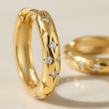 Starburst Huggie Hoops Small Gold Star Earrings, Dainty Celestial Huggies