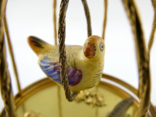 Limoges Frankreich Peint Main handbemalter Vogel im Käfig Spieluhr Schmuckschatulle Romantik - Bild 12 von 18