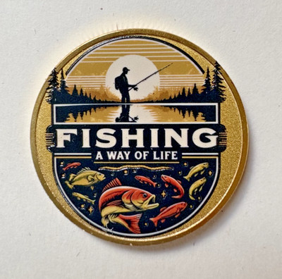 Trackable Metallic Gold Colored Fishing Geocoin