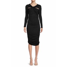 Walter Baker Black Ruched Midi Dress XL NWT Stretch Bodycon Wedding Guest
