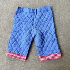 Baby Toddler Pull-On Pants Unisex Blue Quilted Elastic Waist Gingham handmade
