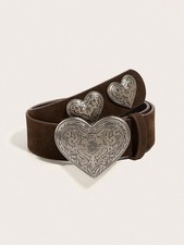 Coffee Women s Western Belt With Ornate Heart Alloy Buckle Size 80 90 100 110