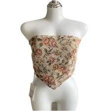 Floral Strapless Corset Top Vintage Tapestry Bustier Zip Back