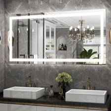 LED Bathroom Mirror, 30x55 Inch White Framed Gradient Front and Backlit Vanit...