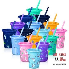 16 Pcs Plastic Kids Cups with Lids and Straws 10 oz Kids Cups with Straws and