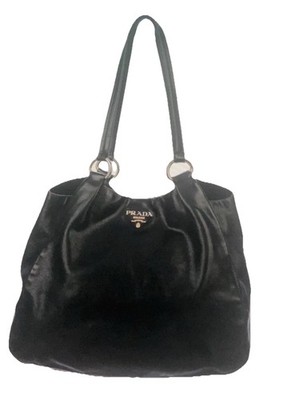 PRADA Handbag Vitello Lux Tote Shoulder Bag With Logo Hardware Leather Black 