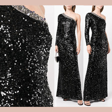 NWT 1095 Sachin Babi 14 Greta Sequined One Shoulder Gown Black J1523