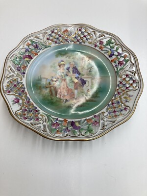 1930 s RARE SCHUMANN#72 ARZBERG GERMANY PORCELAIN HAND PAINTED RETICULATED PLATE
