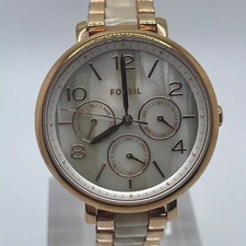 Fossil Jacqueline Watch ES3921 Womens Day Date 24H Pearl Look Dial 36mm Case