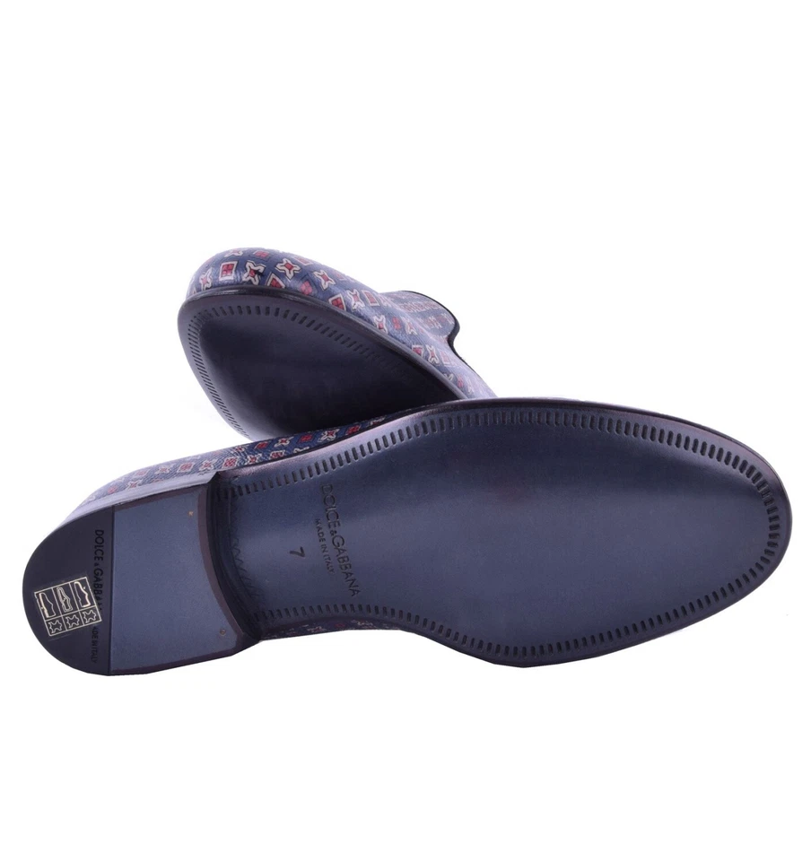 DOLCE & GABBANA Zapatos Mocasines de Cuero MILANO y Cinturón Conjunto de Regalo Azul Rojo 04882 Foto 4 de 4