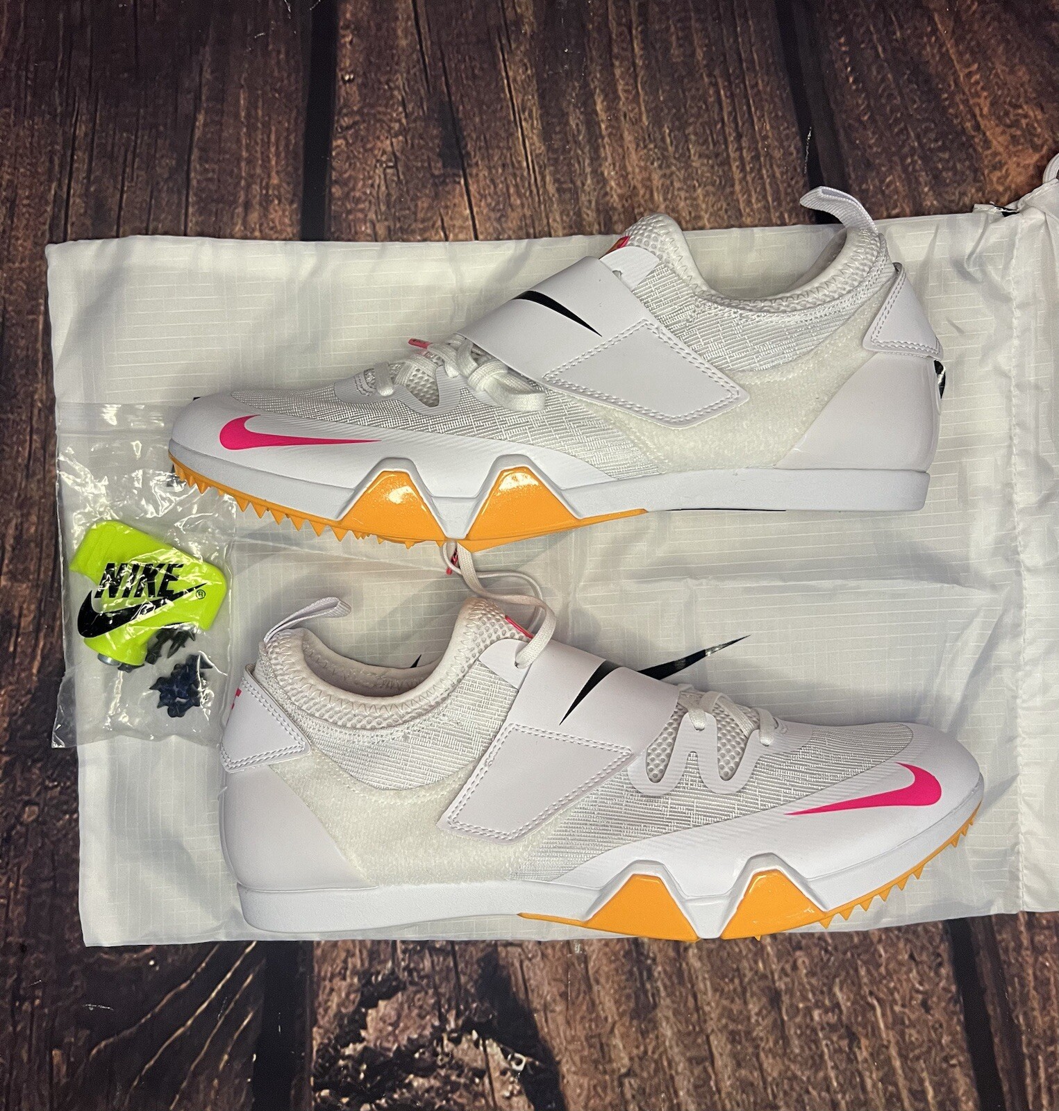 Size 11 Men’s Nike Zoom Pole Vault Elite 3 Track Spikes White Orange AA1204-101