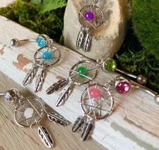 Dream Catcher Woven Star Bead Feathers Gem Belly Button Ring Navel Naval