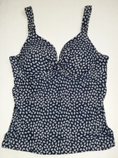 Anne Cole Women's 38B/36C Navy White Leaf Print Underwire Tankini Top