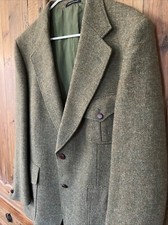 Vintage Harris Tweed Harrods Sport Coat Blazer Olive 100 Wool Men's 41 1/2 R 