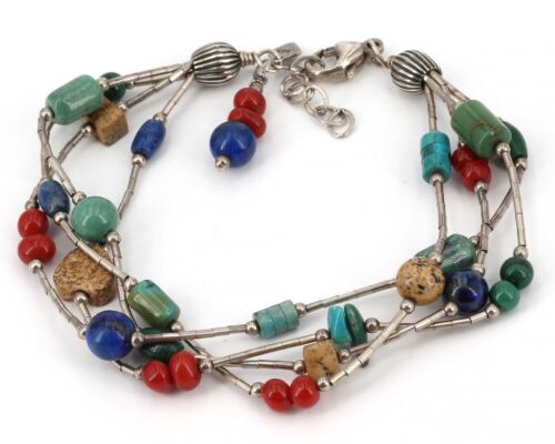 Bracelet vintage Silpada sterling multi-pierres perles argent liquide 4 brins B0788 - Photo 1 sur 4