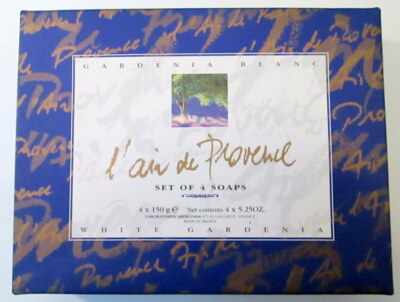 Vintage L'AIR DE PROVENCE WHITE GARDENIA Luxury 4pc Soap Gift  Set  FRANCE NOS