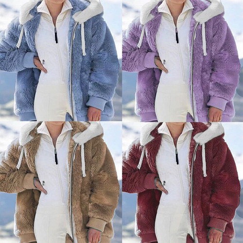 Women Fleece Plush Warm Coat Jacket Hoodie Hooded Overcoat Casual Winter Outwear